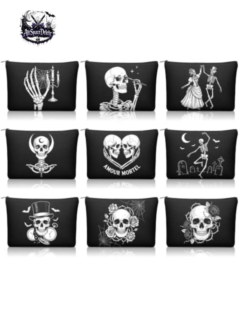 9 Pc Gothic Canvas Makeup Bag Set Skull Cosmetic Pouch Gift